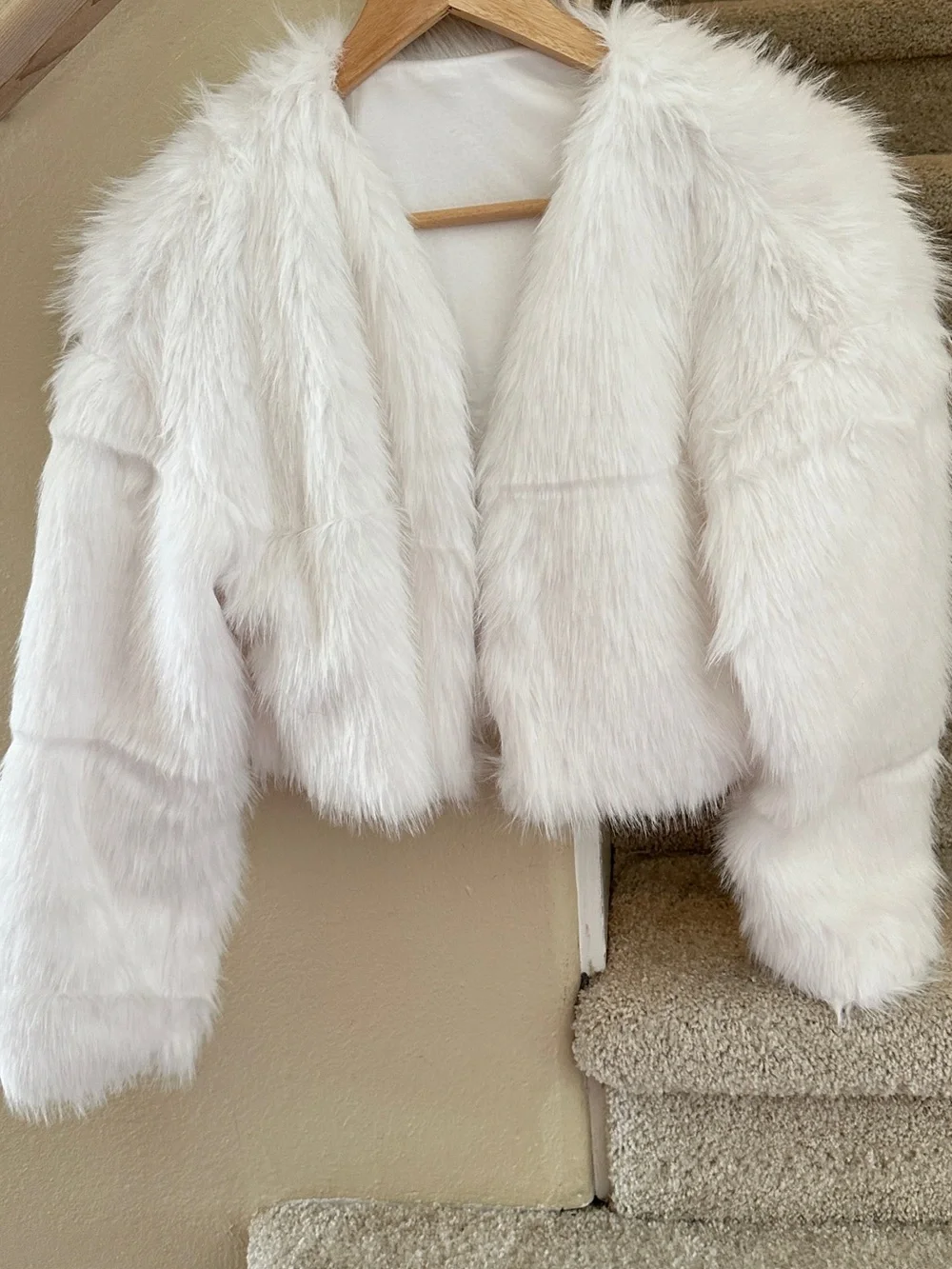 White Faux Fur Cropped Jacket - Women's Coat